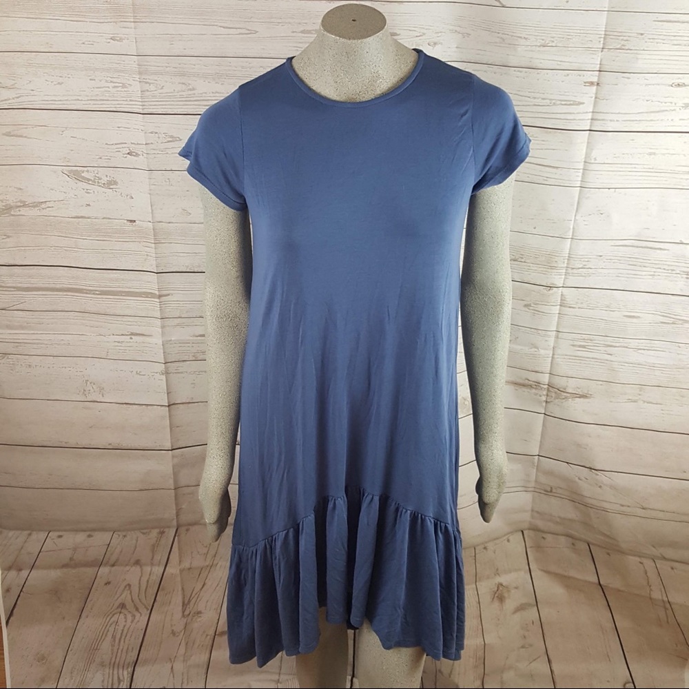 Cotton Emporium Blue Ruffled Hem Detail Dress